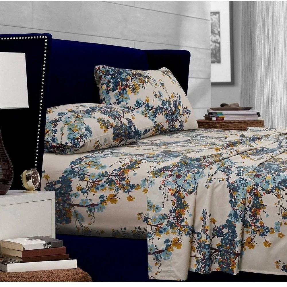Tribeca Living King Sheet Set 300TC Cotton Sateen Casablanca Floral Deep Pocket